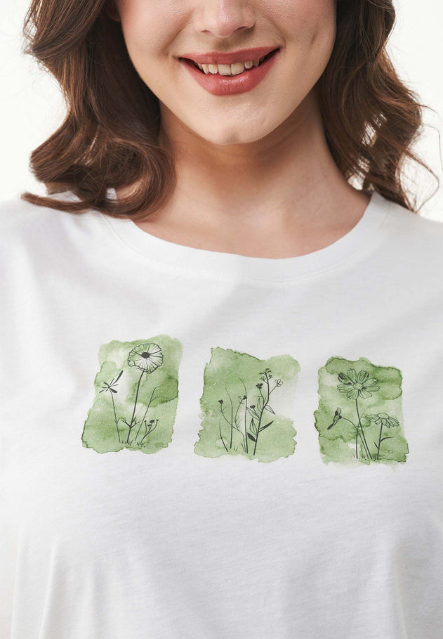 Nature Print T-shirt Gebroken wit