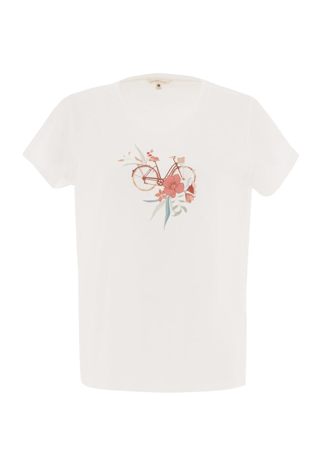 Flower Fietsprint T-shirt Gebroken wit