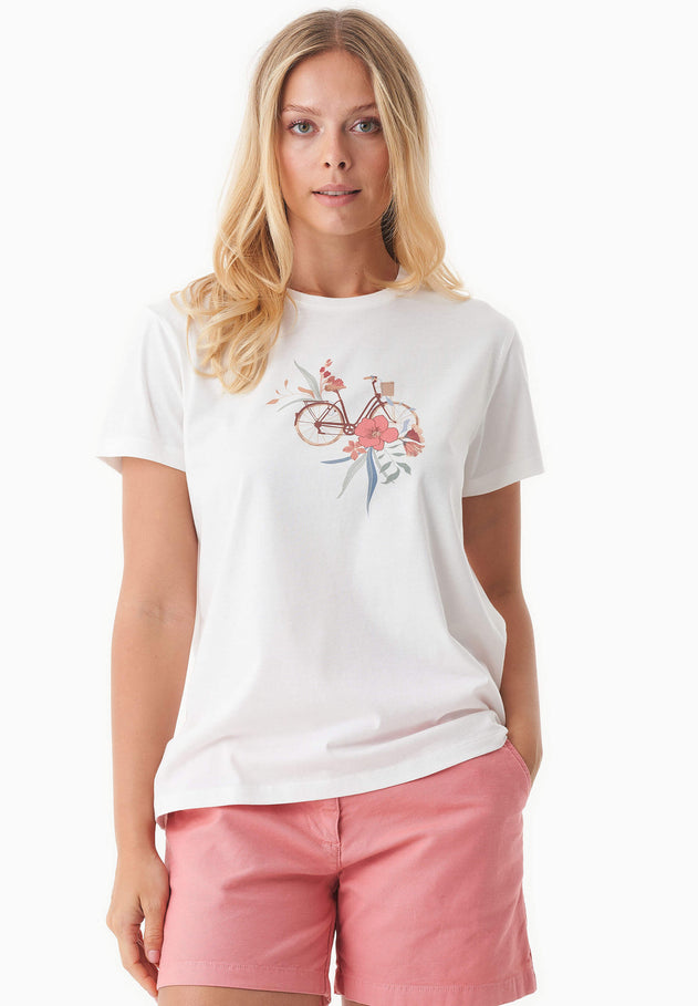Flower Fietsprint T-shirt Gebroken wit