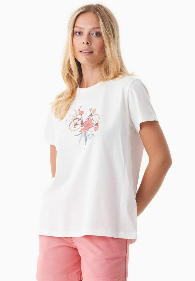 Flower Fietsprint T-shirt Gebroken wit