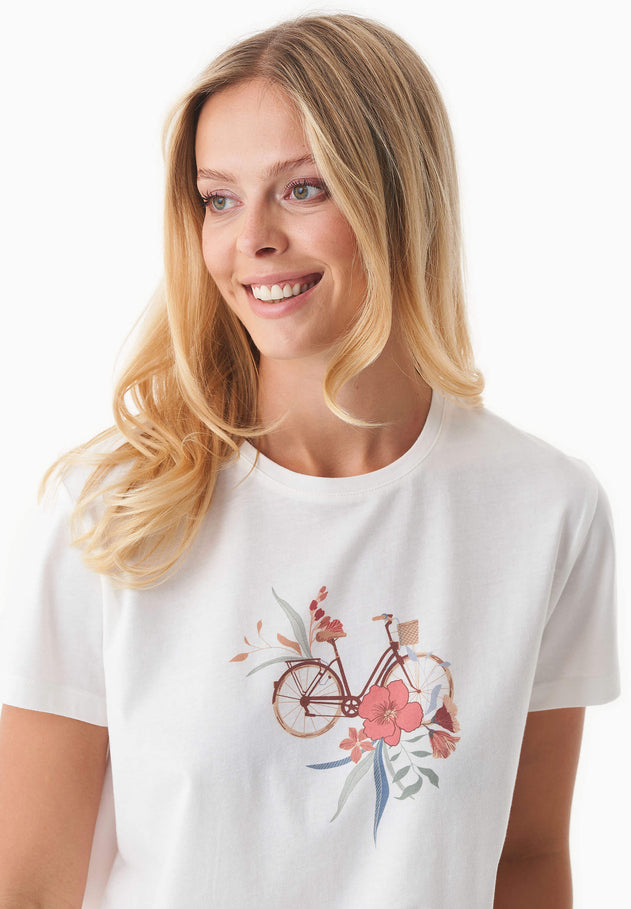 Flower Fietsprint T-shirt Gebroken wit