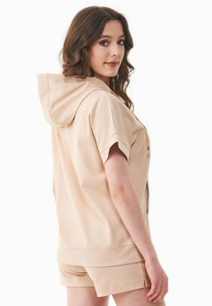 Dames Lichtgewicht Korte mouw Ritshoodie Zacht beige