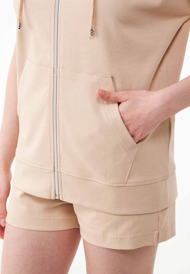 Dames Lichtgewicht Korte mouw Ritshoodie Zacht beige