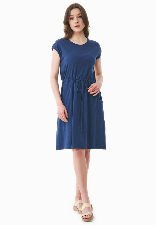 Korte mouw Linnenmix Jersey Jurk Marineblauw