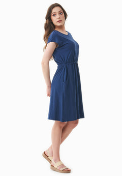 Korte mouw Linnenmix Jersey Jurk Marineblauw