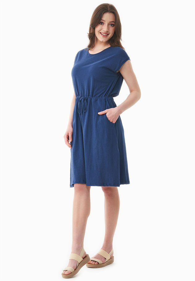 Korte mouw Linnenmix Jersey Jurk Marineblauw