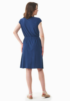 Korte mouw Linnenmix Jersey Jurk Marineblauw