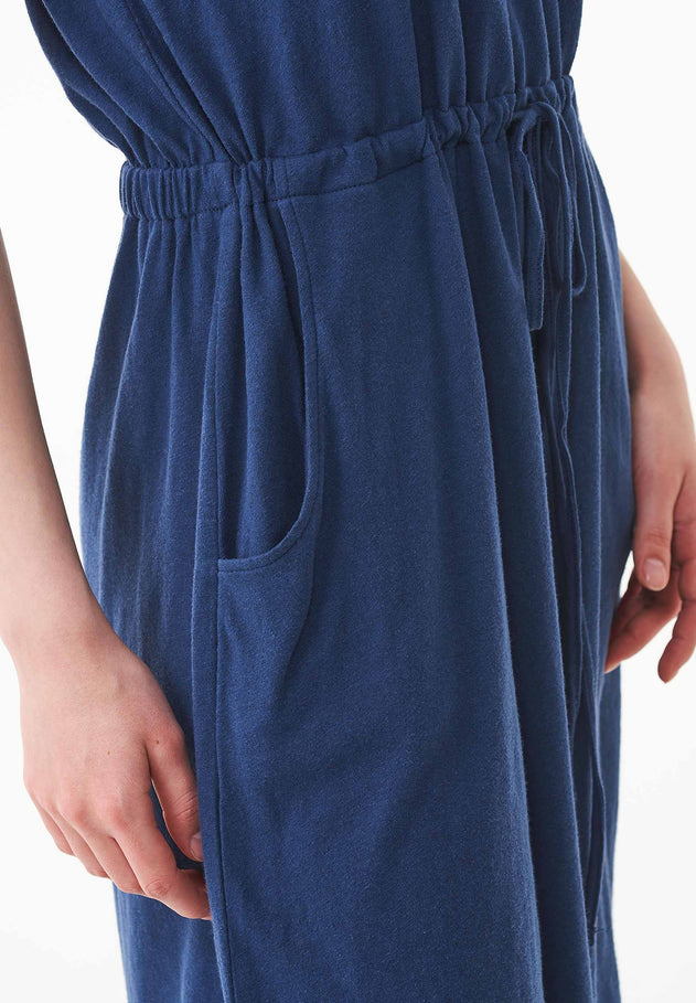 Korte mouw Linnenmix Jersey Jurk Marineblauw