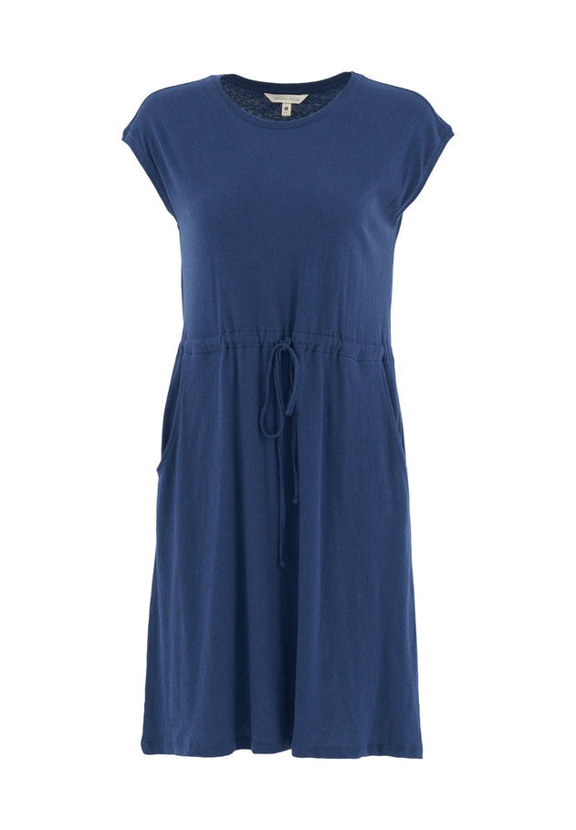 Korte mouw Linnenmix Jersey Jurk Marineblauw