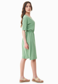 Met ceintuur Jersey Linnenmix Jurk Matcha Green