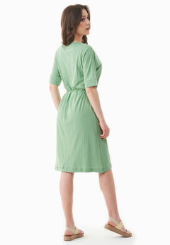 Met ceintuur Jersey Linnenmix Jurk Matcha Green