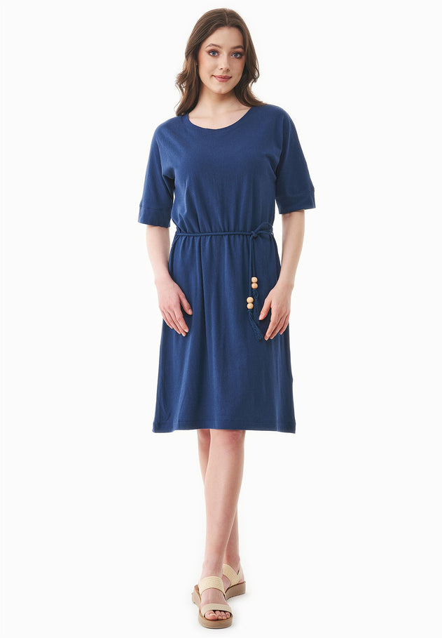 Met ceintuur Jersey Linnenmix Jurk Marineblauw