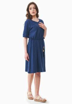 Met ceintuur Jersey Linnenmix Jurk Marineblauw