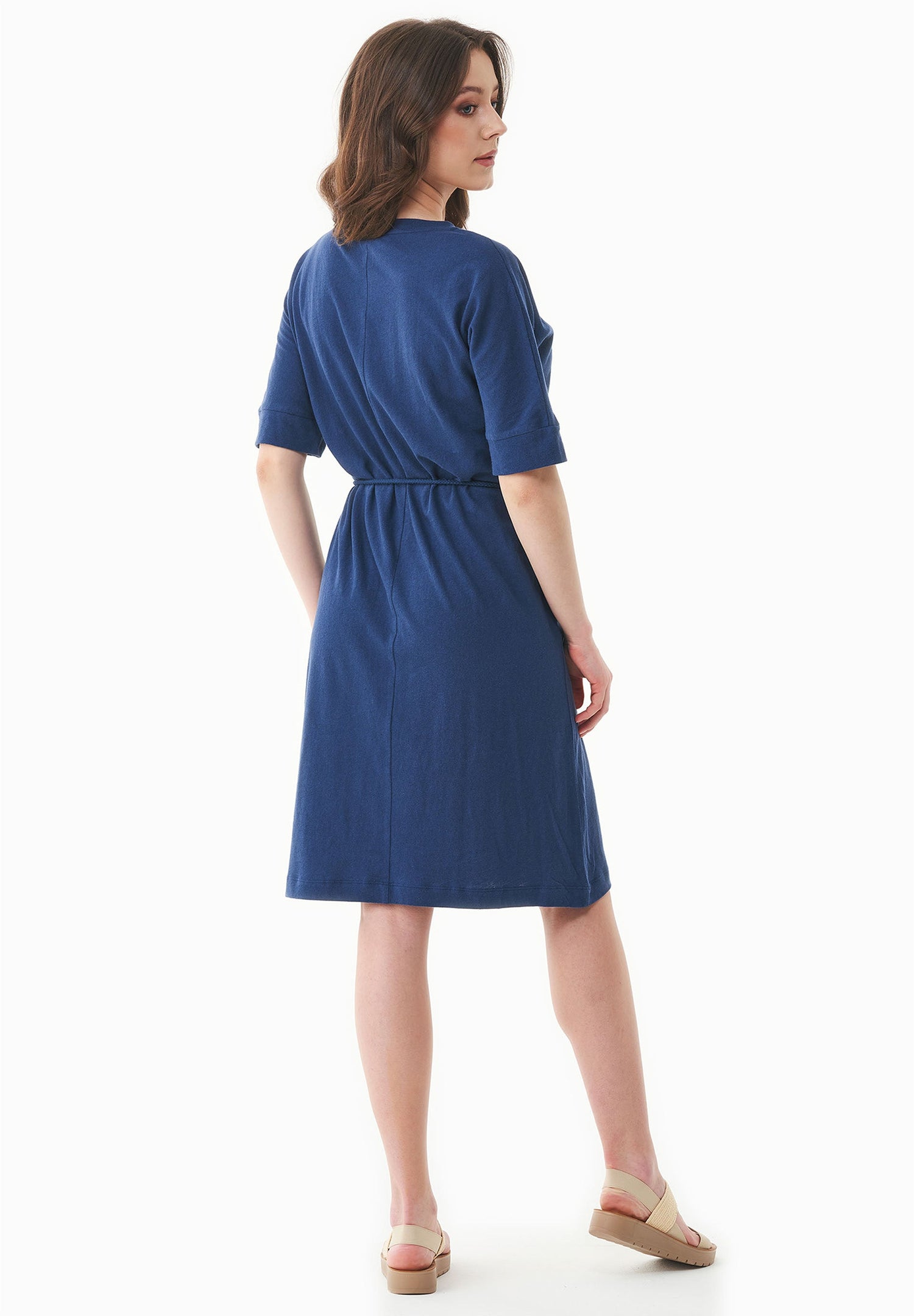 Met ceintuur Jersey Linnenmix Jurk Marineblauw