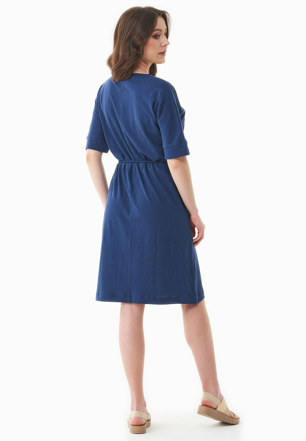 Met ceintuur Jersey Linnenmix Jurk Marineblauw