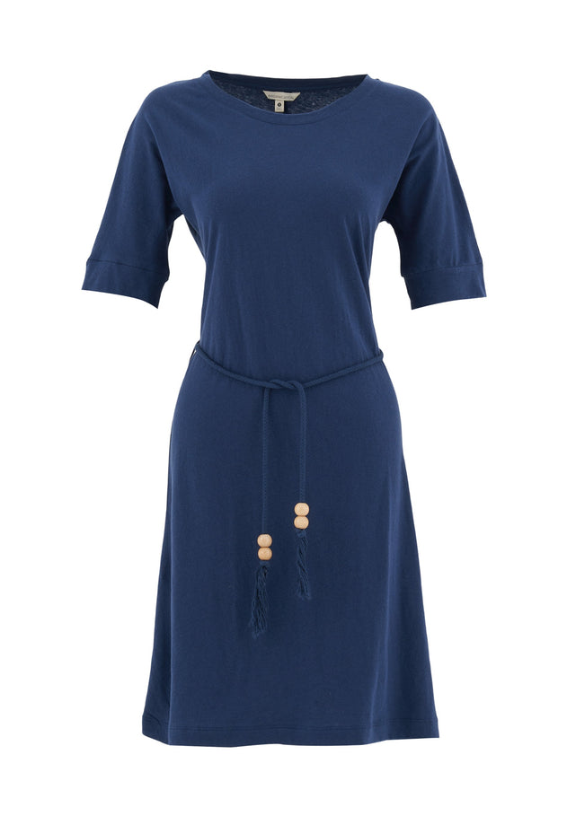 Met ceintuur Jersey Linnenmix Jurk Marineblauw