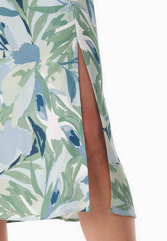 Patterned Viscose Midi Skirt Abstract Leaf