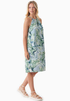 Gedessineerd Viscose Halterhals Abstract Leaf Jurk