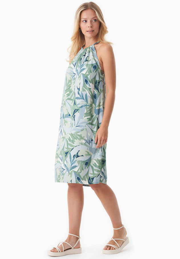 Gedessineerd Viscose Halterhals Abstract Leaf Jurk
