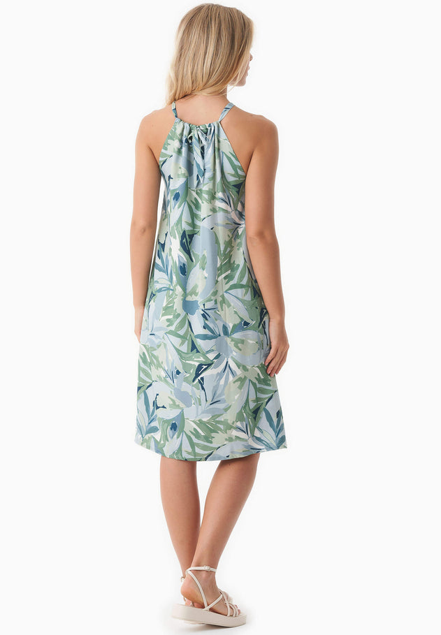 Gedessineerd Viscose Halterhals Abstract Leaf Jurk