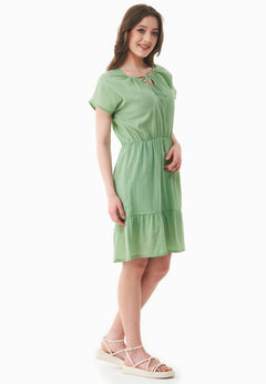 Organic Cotton Voile Tiered Dress Matcha Green