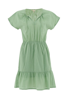 Organic Cotton Voile Tiered Dress Matcha Green