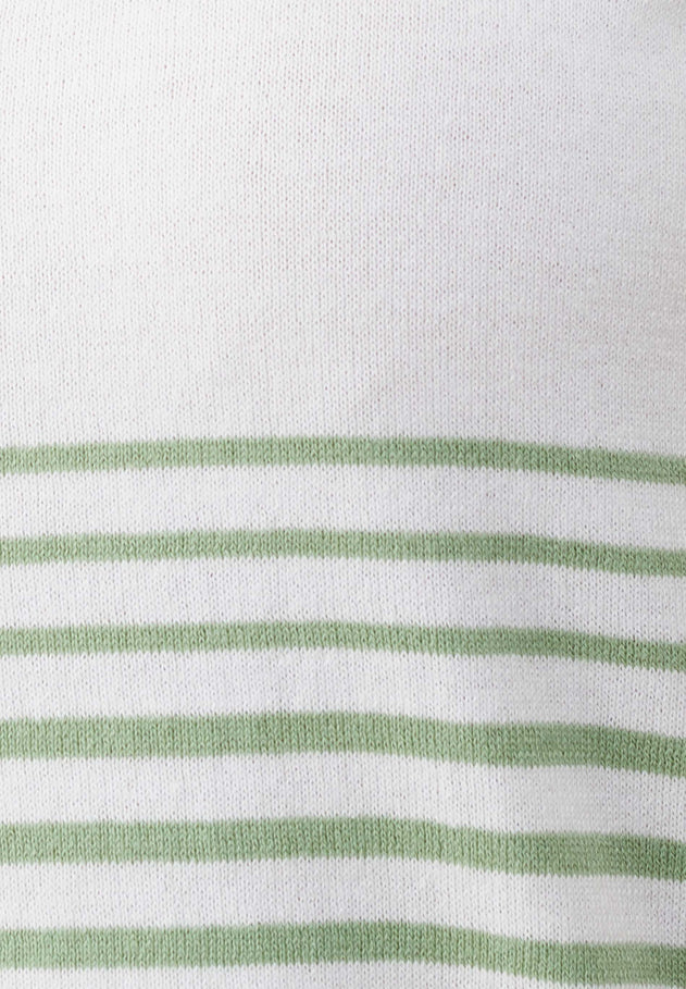 Dames Gestreept Gebreid T-shirt Gebroken wit / Matcha Green