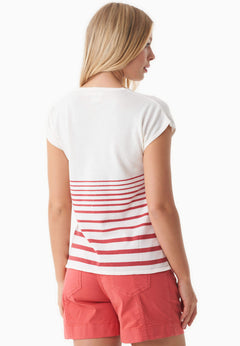 Dames Gestreept Gebreid T-shirt Gebroken wit / Radiant Red