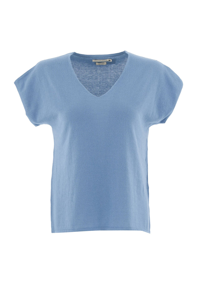 Dames Gebreid V-hals T-shirt Coronet Blue
