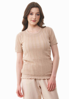 Women's Textured Knit T-Shirt Soft Beige
