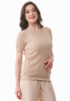Women's Textured Knit T-Shirt Soft Beige