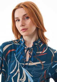 Women's Ruffle Collar Viscose Blouse Winter Leaves