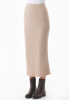 Wool Blend Midi Skirt Beige Melange