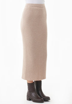 Wool Blend Midi Skirt Beige Melange