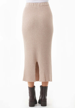 Wool Blend Midi Skirt Beige Melange
