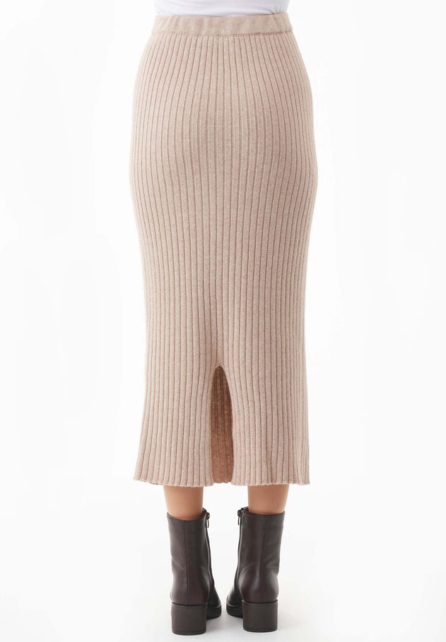 Wool Blend Midi Skirt Beige Melange