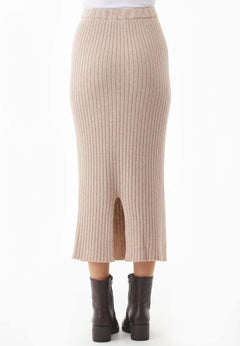 Wool Blend Midi Skirt Beige Melange