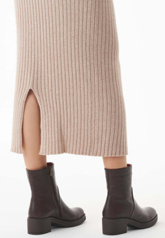 Wool Blend Midi Skirt Beige Melange