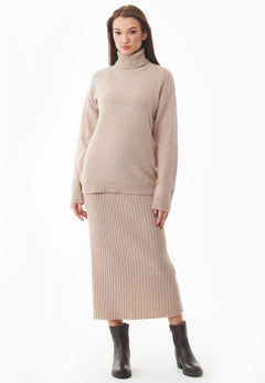 Wool Blend Midi Skirt Beige Melange