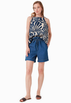 Paperbag Denim short Medium Blue