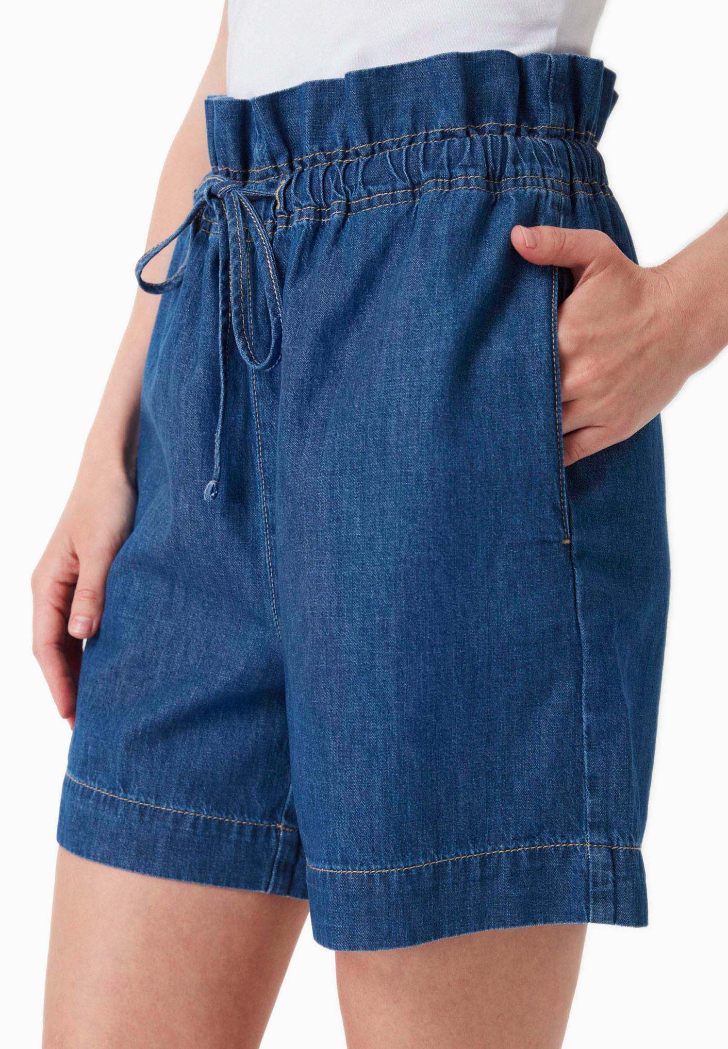 Paperbag Denim short Medium Blue