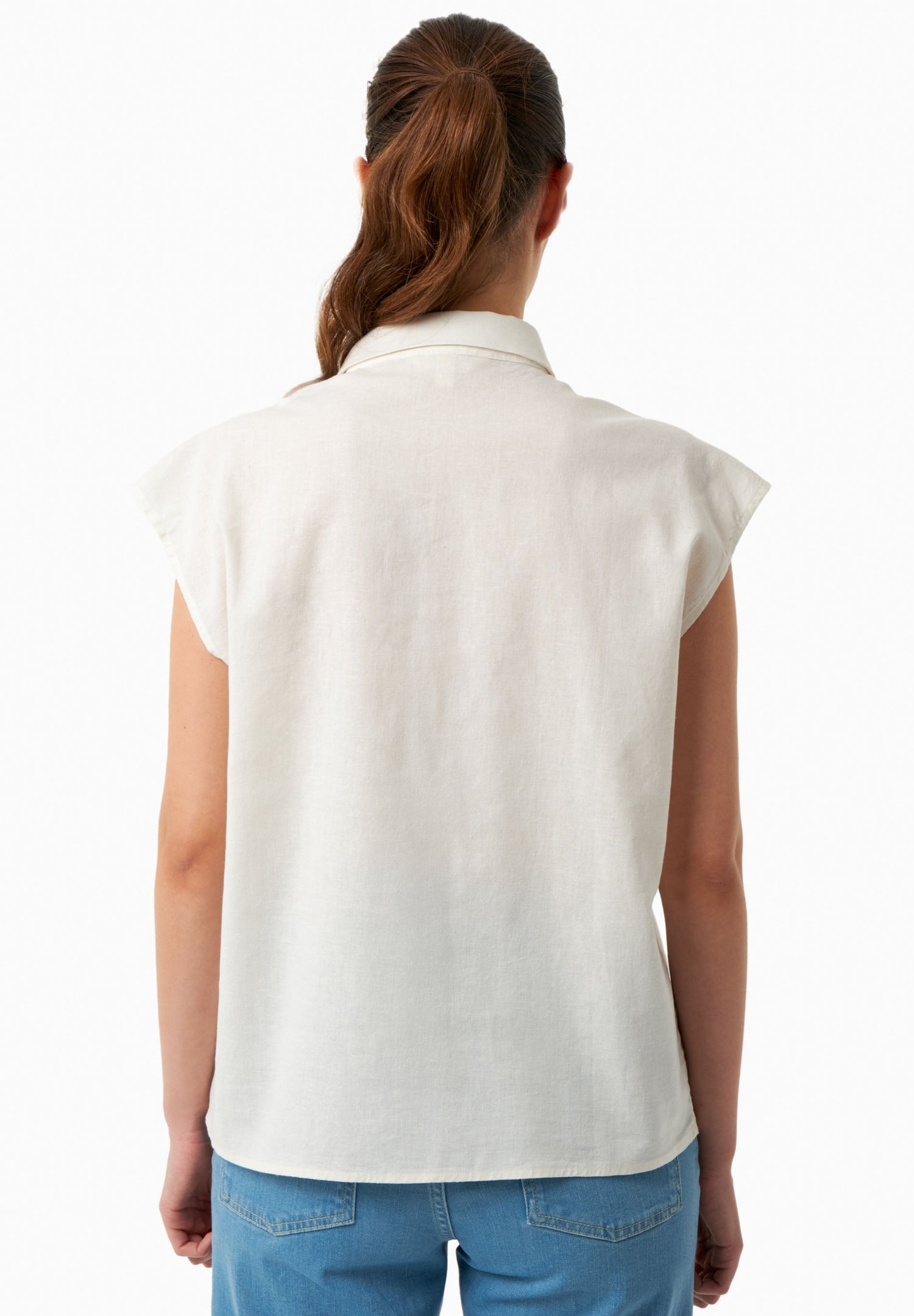 Sleeveless Linen Blend Button-Up Off White