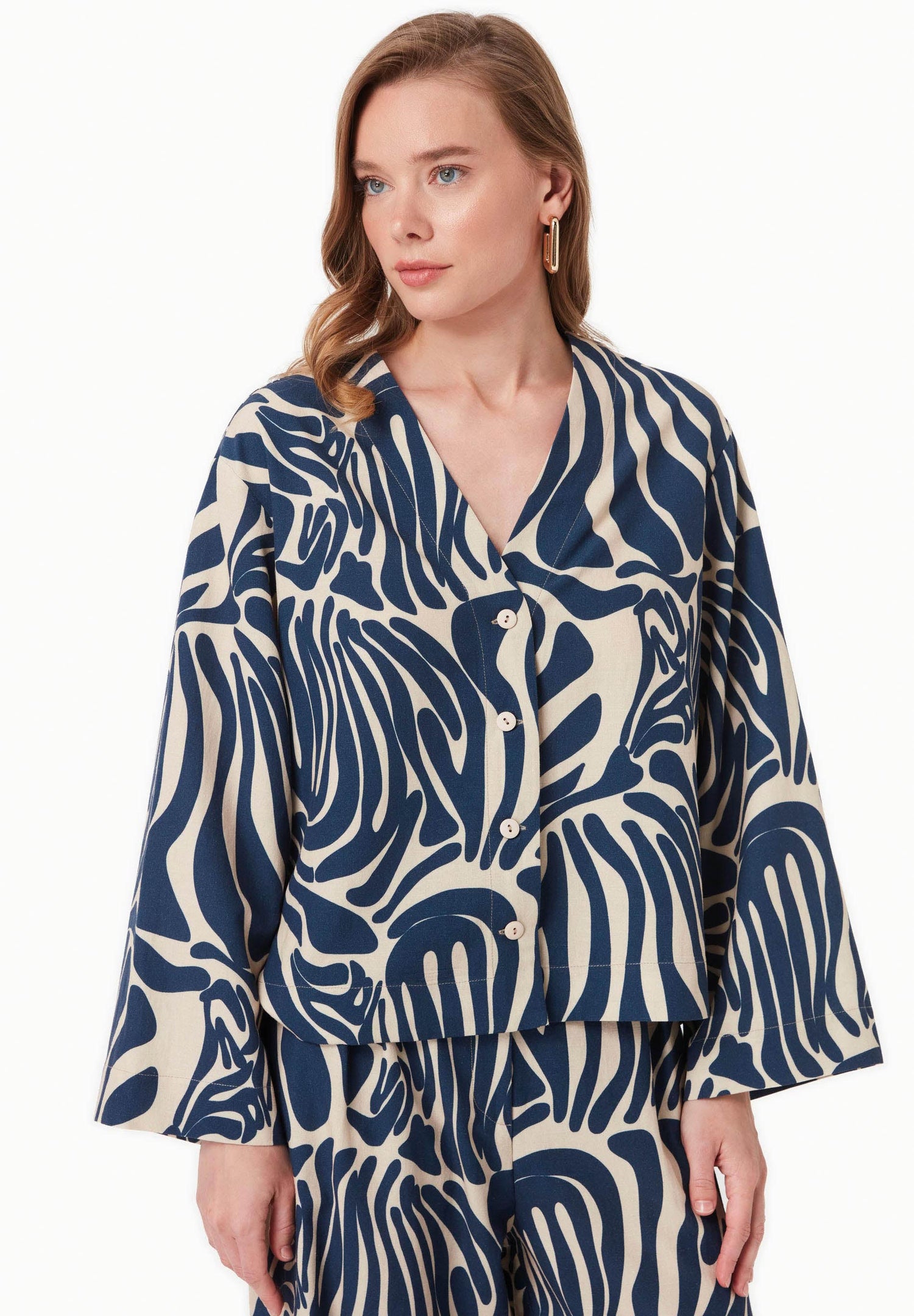 Patterned Viscose Blend Blouse Abstract Blue
