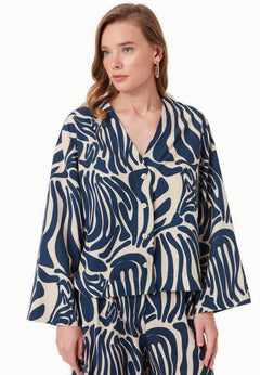 Patterned Viscose Blend Blouse Abstract Blue