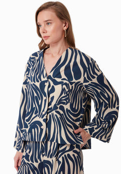 Patterned Viscose Blend Blouse Abstract Blue