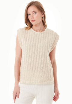 Fantasy Cotton Knit Short Sleeve Top Natural