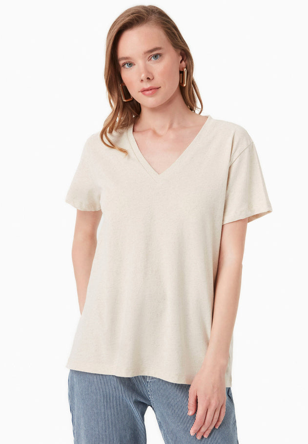 V-hals T-shirt Naturelwit