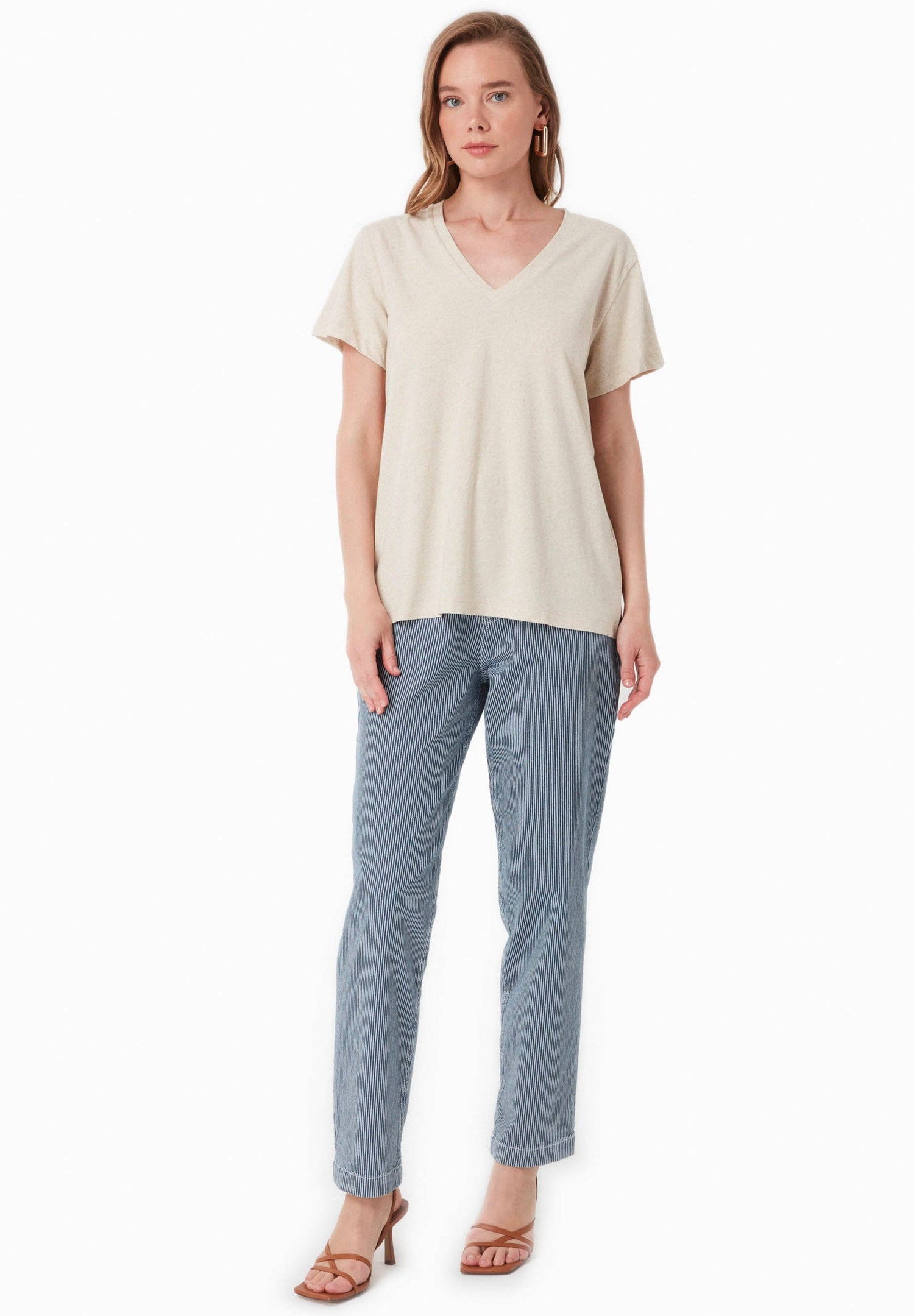 V-hals T-shirt Naturelwit