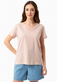 V-hals T-shirt Pastel Pink