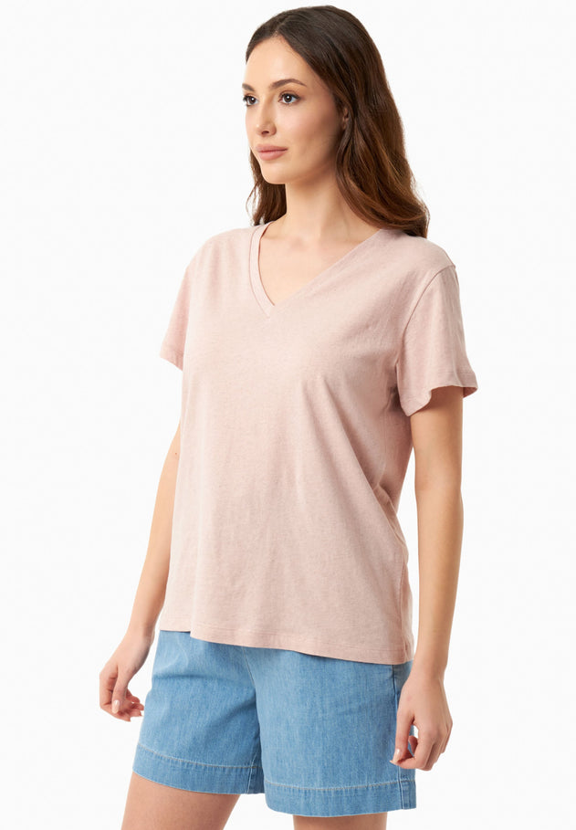 V-hals T-shirt Pastel Pink